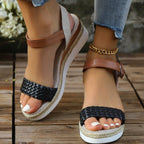 Women's Summer Platform Sandals Woven Pu Leather Open Toe Rubber Shoes