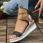 Women's Summer Platform Sandals Woven Pu Leather Open Toe Rubber Shoes