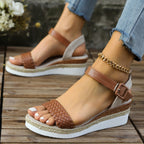 Women's Summer Platform Sandals Woven Pu Leather Open Toe Rubber Shoes