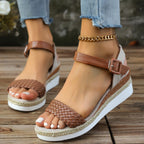 Women's Summer Platform Sandals Woven Pu Leather Open Toe Rubber Shoes