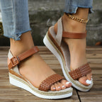 Women's Summer Platform Sandals Woven Pu Leather Open Toe Rubber Shoes