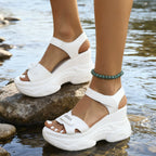 Women's Wedge Sandals Open Toe Pu Leather Rubber Lightweight High Heels