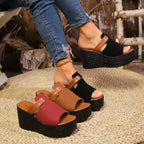 Women's Casual Wedge Sandals Open Toe Pu Leather High Heel Summer Shoes