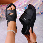 Women's Wedge Sandals Casual Pu Leather Strap Open Toe High Heel Shoes