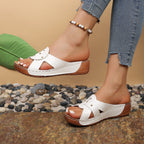 Casual Women's Wedge Sandals Open Toe Mid Heels Pu Leather Summer Shoes