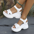 Women's Wedge Sandals Open Toe Pu Leather Rubber Lightweight High Heels