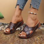Casual Women's Wedge Sandals Open Toe Mid Heels Pu Leather Summer Shoes