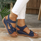 Casual Wedge Sandals Open Toe Floral Cut Out Mid Heels Summer Shoes