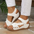 Casual Wedge Sandals Open Toe Floral Cut Out Mid Heels Summer Shoes