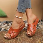 Casual Women's Wedge Sandals Open Toe Mid Heels Pu Leather Summer Shoes