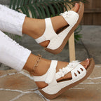 Casual Wedge Sandals Open Toe Floral Cut Out Mid Heels Summer Shoes
