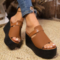 Women's Casual Wedge Sandals Open Toe Pu Leather High Heel Summer Shoes