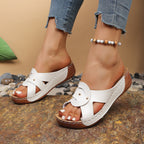 Casual Women's Wedge Sandals Open Toe Mid Heels Pu Leather Summer Shoes