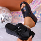 Women's Wedge Sandals Casual Pu Leather Strap Open Toe High Heel Shoes
