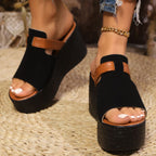 Women's Casual Wedge Sandals Open Toe Pu Leather High Heel Summer Shoes