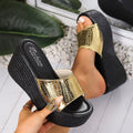 Casual Wedge Sandals Croco Pu Leather Pattern High Heels Open Toe Shoes