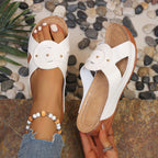 Casual Women's Wedge Sandals Open Toe Mid Heels Pu Leather Summer Shoes
