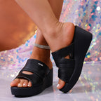 Women's Wedge Sandals Casual Pu Leather Strap Open Toe High Heel Shoes