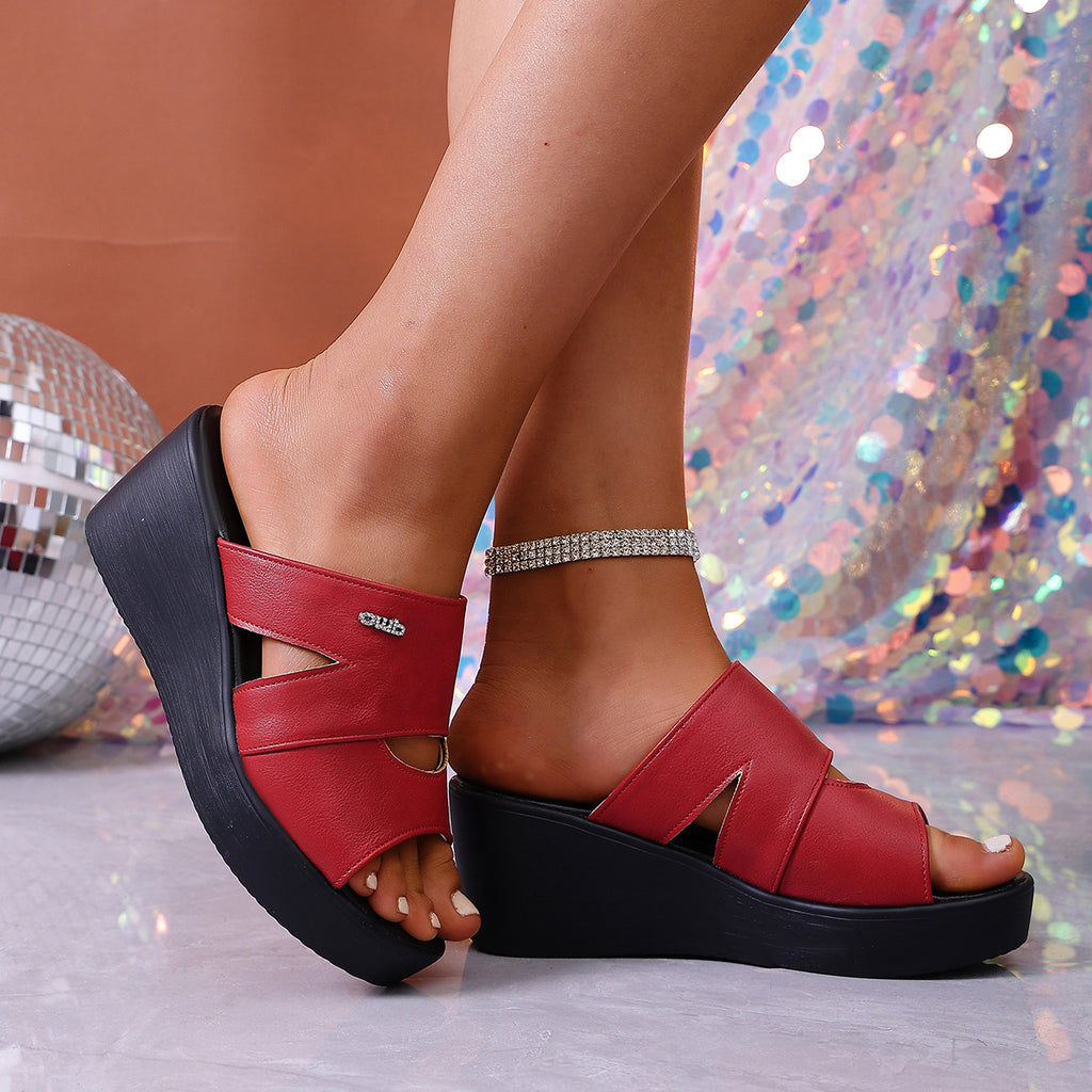 Women's Wedge Sandals Casual Pu Leather Strap Open Toe High Heel Shoes