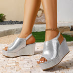 Wedge Sandals Peep Toe Women's Summer Casual Pu Leather High Heel Shoes