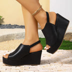 Wedge Sandals Peep Toe Women's Summer Casual Pu Leather High Heel Shoes