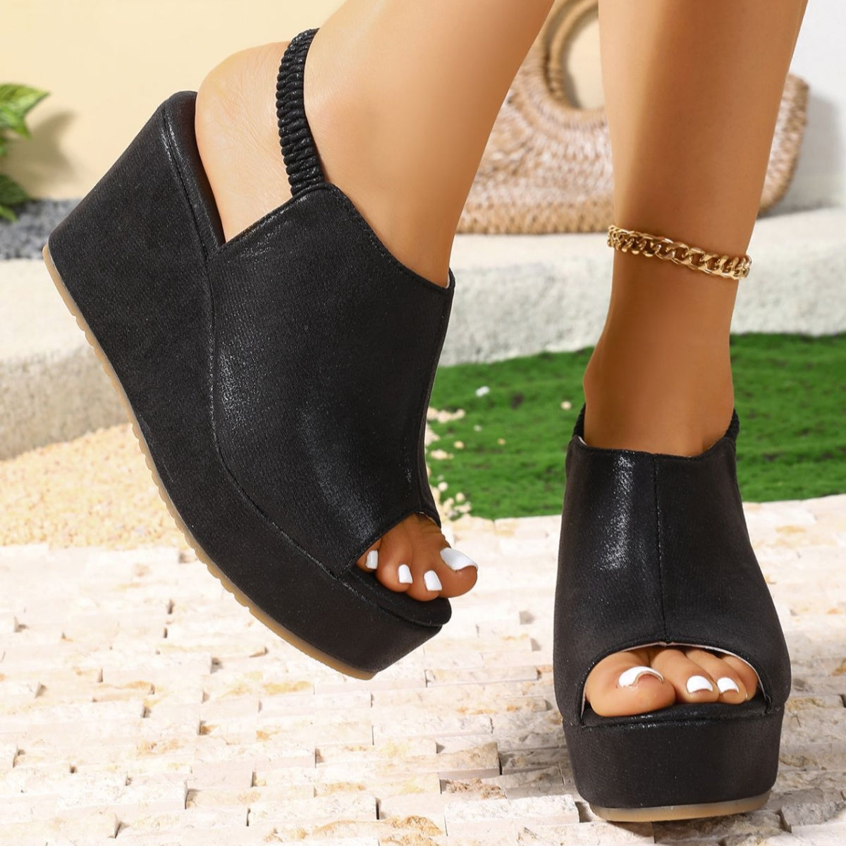 Wedge Sandals Peep Toe Women's Summer Casual Pu Leather High Heel Shoes