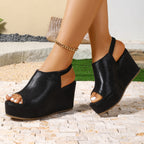Wedge Sandals Peep Toe Women's Summer Casual Pu Leather High Heel Shoes