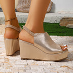 Wedge Sandals Peep Toe Women's Summer Casual Pu Leather High Heel Shoes