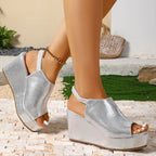 Wedge Sandals Peep Toe Women's Summer Casual Pu Leather High Heel Shoes