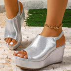 Wedge Sandals Peep Toe Women's Summer Casual Pu Leather High Heel Shoes