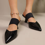 Women's Heel Sandals Point Toe Flare Strap Mid Heels Pu Leather Shoes
