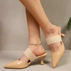 Women's Heel Sandals Point Toe Flare Strap Mid Heels Pu Leather Shoes