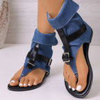 Women's Sandals Toe Post Buckle Strap Soft Thong Low Heels Fashionable Shoes