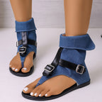Women's Sandals Toe Post Buckle Strap Soft Thong Low Heels Fashionable Shoes