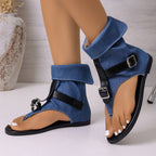 Women's Sandals Toe Post Buckle Strap Soft Thong Low Heels Fashionable Shoes