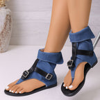 Women's Sandals Toe Post Buckle Strap Soft Thong Low Heels Fashionable Shoes