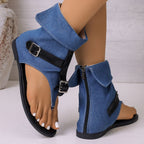 Women's Sandals Toe Post Buckle Strap Soft Thong Low Heels Fashionable Shoes
