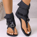 Women's Sandals Toe Post Buckle Strap Soft Thong Low Heels Fashionable Shoes