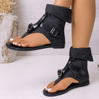 Women's Sandals Toe Post Buckle Strap Soft Thong Low Heels Fashionable Shoes