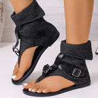 Women's Sandals Toe Post Buckle Strap Soft Thong Low Heels Fashionable Shoes