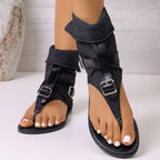 Women's Sandals Toe Post Buckle Strap Soft Thong Low Heels Fashionable Shoes