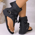 Women's Sandals Toe Post Buckle Strap Soft Thong Low Heels Fashionable Shoes