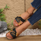 Women's Casual Flat Sandals Pu Leather Woven Strap Open Toe Summer Shoes