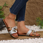 Women's Casual Flat Sandals Pu Leather Woven Strap Open Toe Summer Shoes