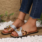 Women's Casual Flat Sandals Pu Leather Woven Strap Open Toe Summer Shoes