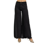 RISEN Black Jeans Wide Leg High Rise Raw Hem Tummy Control Casual Denim Pants