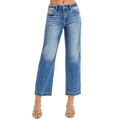 RISEN Crop Jeans Boyfriend High Rise Tapered Dark Wash Blue Denim Pants