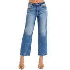 RISEN Crop Jeans Boyfriend High Rise Tapered Dark Wash Blue Denim Pants