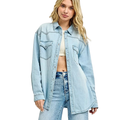 RISEN Denim Shirt Oversize Casual Light Blue Long Sleeve Lightweight Top