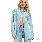RISEN Denim Shirt Oversize Casual Light Blue Long Sleeve Lightweight Top